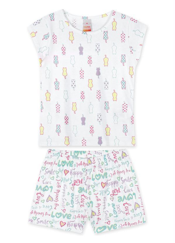 Marisol - Pijama Curto Gatinhos com Aroma Feminino Branco
