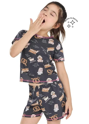 Elian - Pijama Curto Infantil Menina Cachorrinhos Cinza - ELIAN