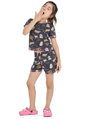 Elian - Pijama Curto Infantil Menina Cachorrinhos Cinza - ELIAN
