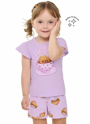 Elian - Pijama Curto Infantil Menina Croissants Roxo - ELIAN