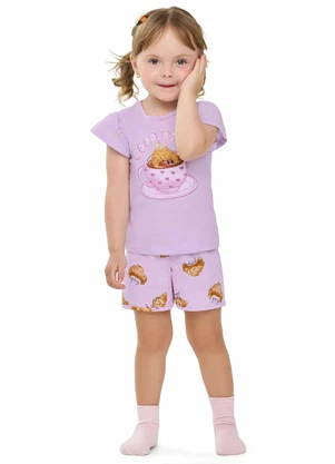 Elian - Pijama Curto Infantil Menina Croissants Roxo - ELIAN