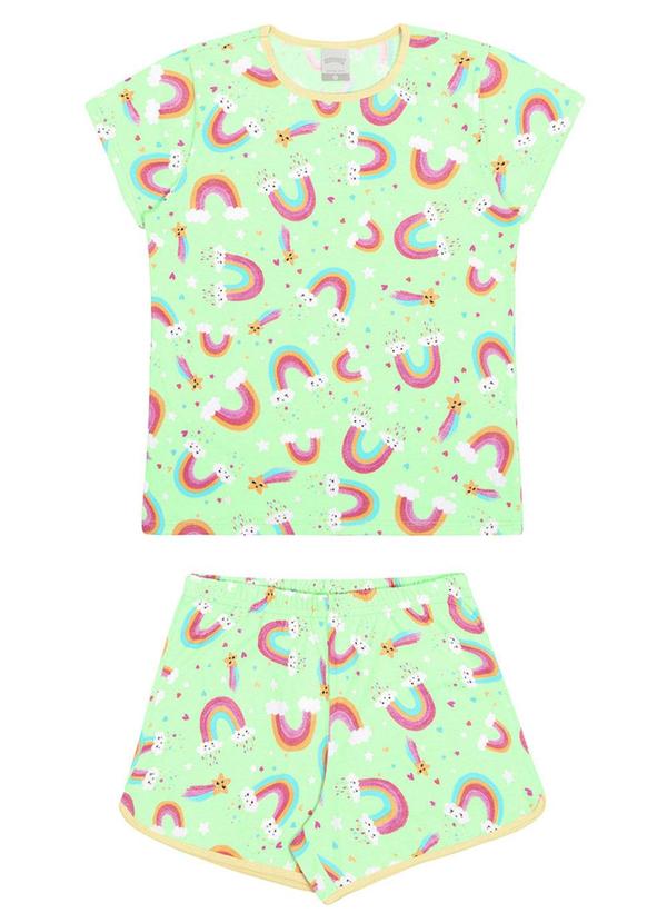 Alakazoo - Pijama Curto Infantil Menina em Malha Estampado Verde 2
