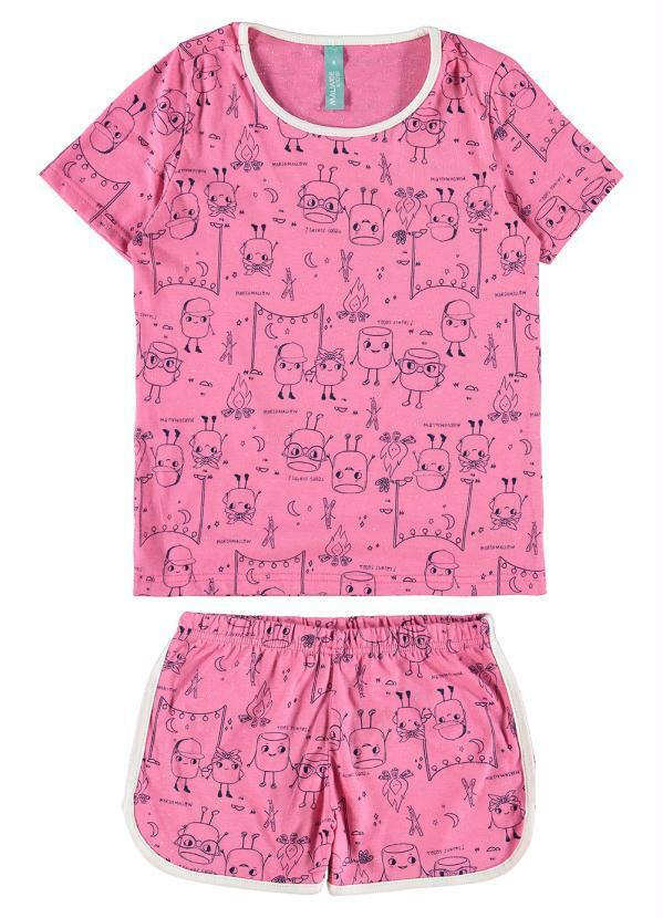 Malwee Kids - Pijama Curto Infantil Menina Marshmallow Rosa