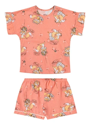 Elian - Pijama Curto Infantil Menina Raposa Laranja - ELIAN