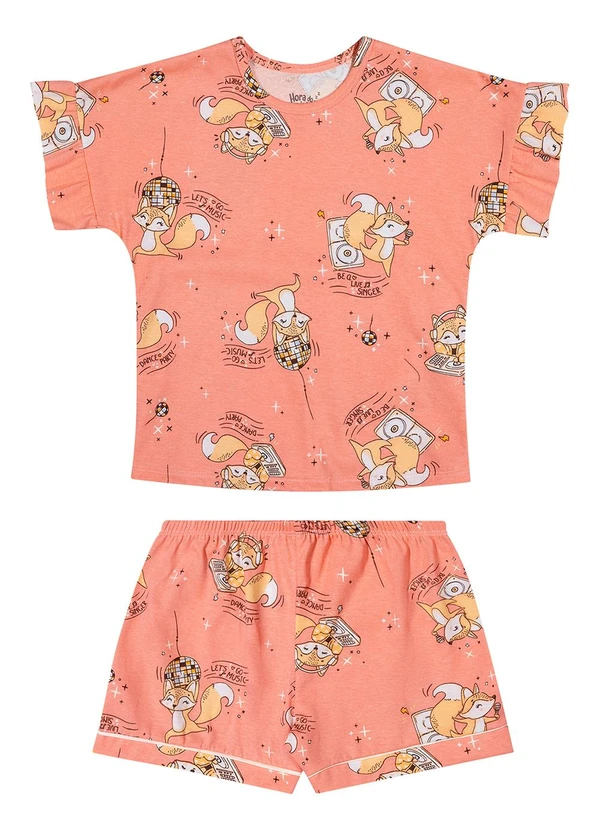 Elian - Pijama Curto Infantil Menina Raposa Laranja 2