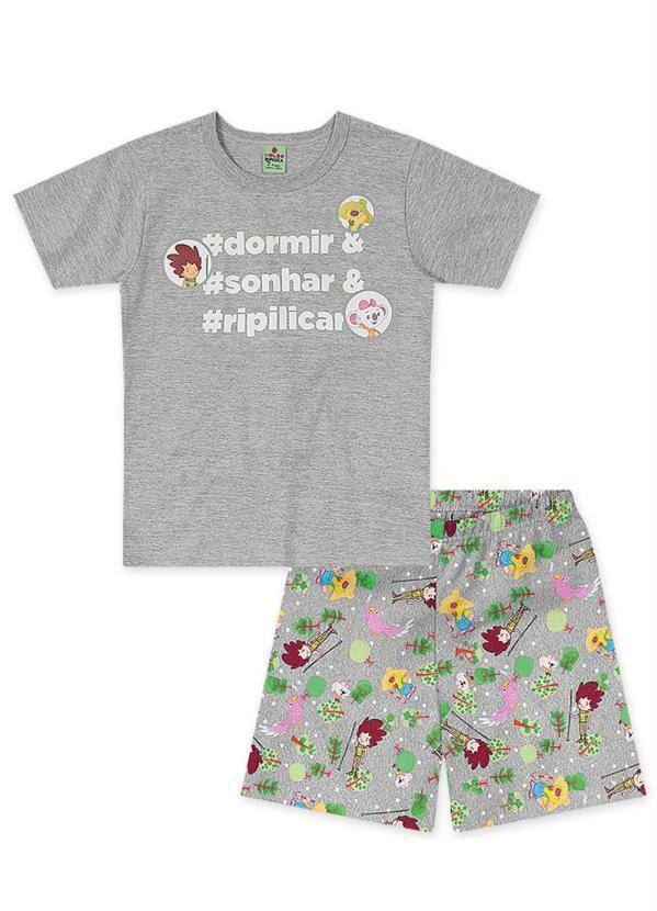 Lilica Ripilica - Pijama Curto Malha Menina Mundo Ripilica Cinza