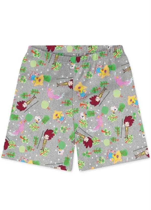 Lilica Ripilica - Pijama Curto Malha Menina Mundo Ripilica Cinza 3