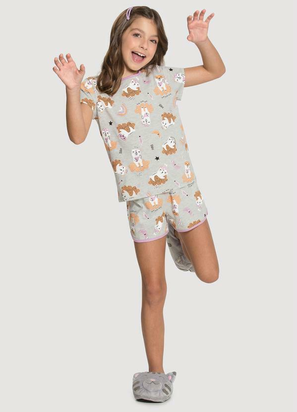 Alakazoo - Pijama Curto Menina em Malha Estampado Cinza