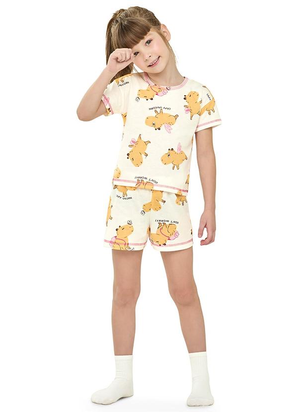 Elian - Pijama Curto Menina Infantil Capivaras Bege