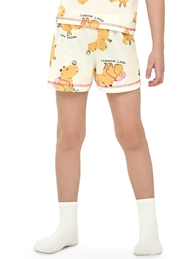 Elian - Pijama Curto Menina Infantil Capivaras Bege 3