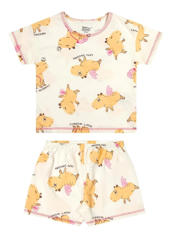 Elian - Pijama Curto Menina Infantil Capivaras Bege 4