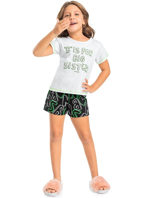 Quimby - Pijama Curto para Menina Meia Malha Branco 2