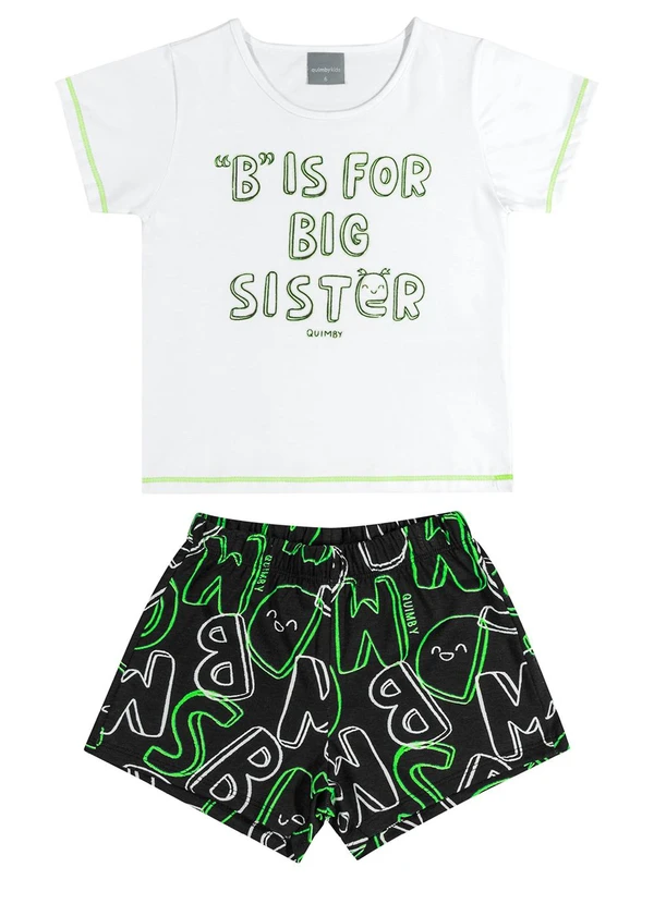 Quimby - Pijama Curto para Menina Meia Malha Branco 3