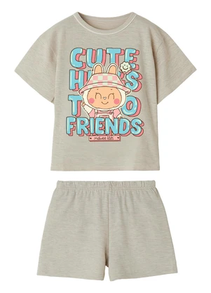 Malwee Kids - Pijama Cute Hugs Friends Cinza Claro - MALWEE KIDS