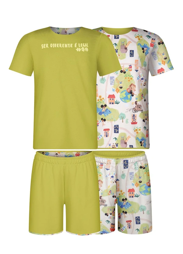 Alakazoo - Pijama Dupla Face com Shorts e Camiseta Verde 5
