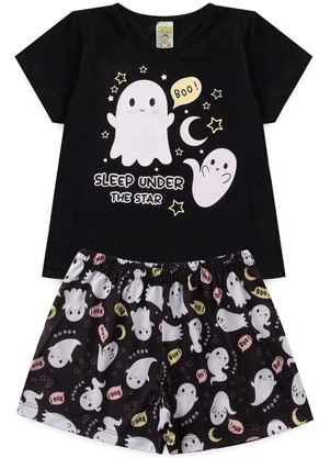 Atelie da Crianca - Pijama Feminino Verão Boo Preto - ATELIE DA CRIANCA