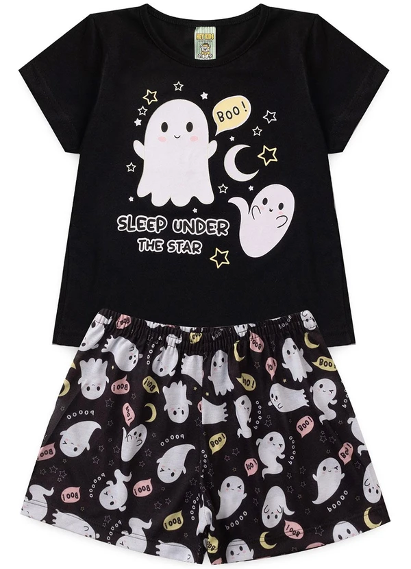 Atelie da Crianca - Pijama Feminino Verão Boo Preto