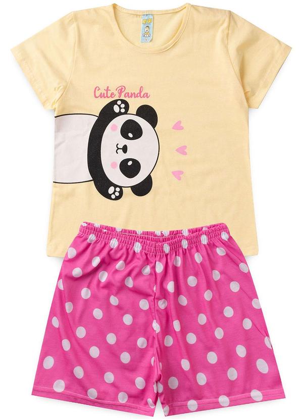 Atelie da Crianca - Pijama Feminino Verão Cute Panda Amarelo