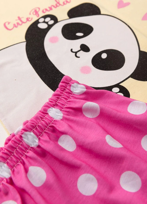 Atelie da Crianca - Pijama Feminino Verão Cute Panda Amarelo 4