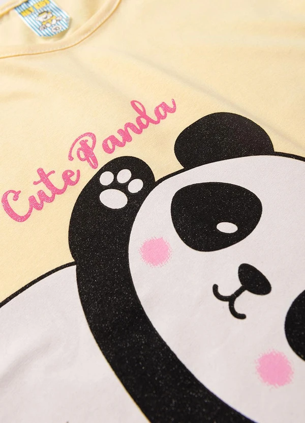 Atelie da Crianca - Pijama Feminino Verão Cute Panda Amarelo 5