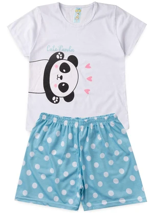 Atelie da Crianca - Pijama Feminino Verão Cute Panda Branco - ATELIE DA CRIANCA