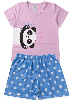 Atelie da Crianca - Pijama Feminino Verão Cute Panda Rosa - ATELIE DA CRIANCA
