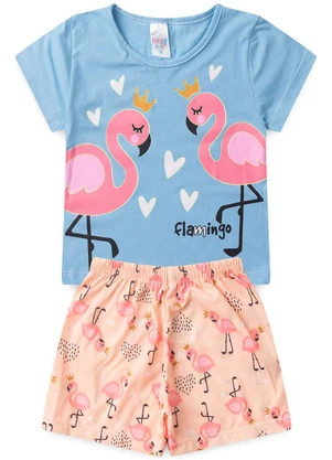 Atelie da Crianca - Pijama Feminino Verão Flamingo Azul - ATELIE DA CRIANCA