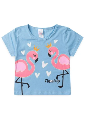 Atelie da Crianca - Pijama Feminino Verão Flamingo Azul - ATELIE DA CRIANCA
