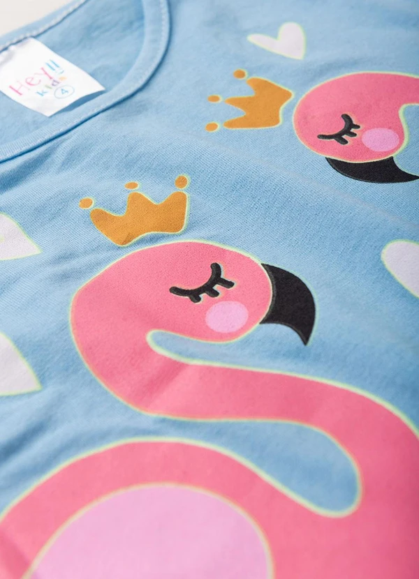 Atelie da Crianca - Pijama Feminino Verão Flamingo Azul 5