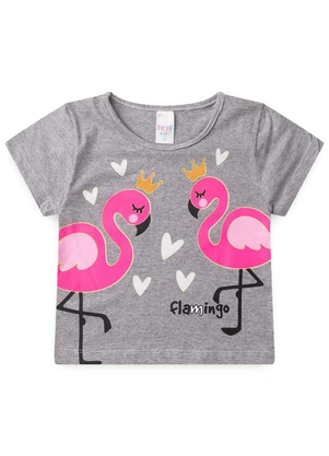 Atelie da Crianca - Pijama Feminino Verão Flamingo Cinza - ATELIE DA CRIANCA