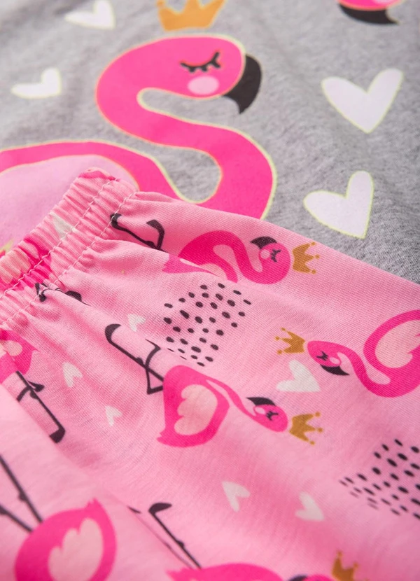 Atelie da Crianca - Pijama Feminino Verão Flamingo Cinza 4