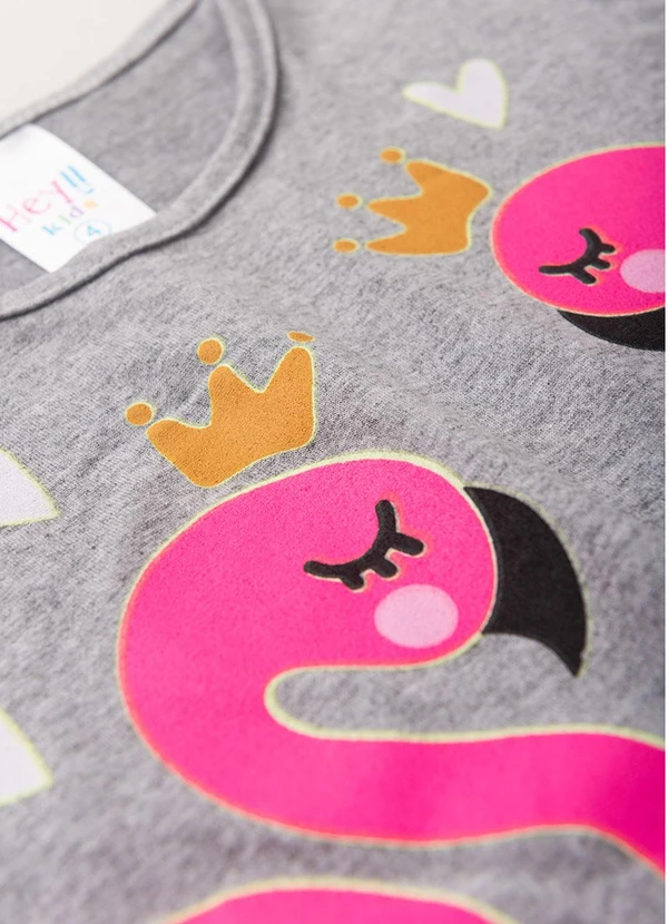 Atelie da Crianca - Pijama Feminino Verão Flamingo Cinza 5