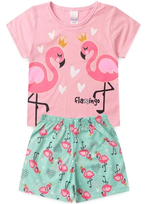 Atelie da Crianca - Pijama Feminino Verão Flamingo Rosa - ATELIE DA CRIANCA