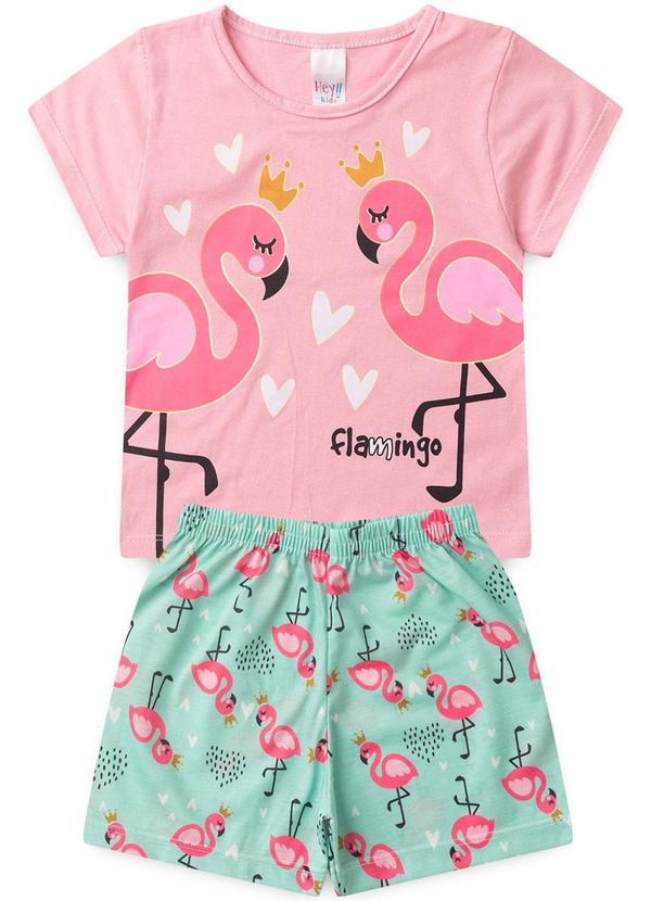 Atelie da Crianca - Pijama Feminino Verão Flamingo Rosa
