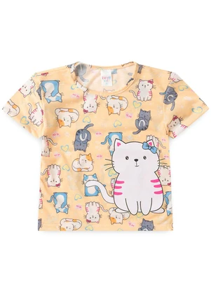 Atelie da Crianca - Pijama Feminino Verão Gatinho Amarelo - ATELIE DA CRIANCA