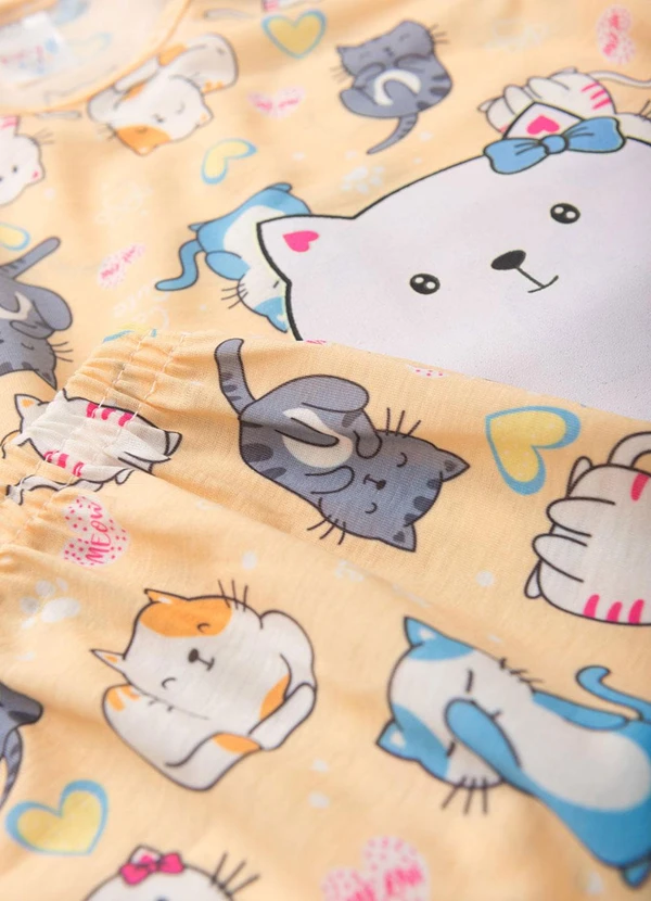 Atelie da Crianca - Pijama Feminino Verão Gatinho Amarelo 4