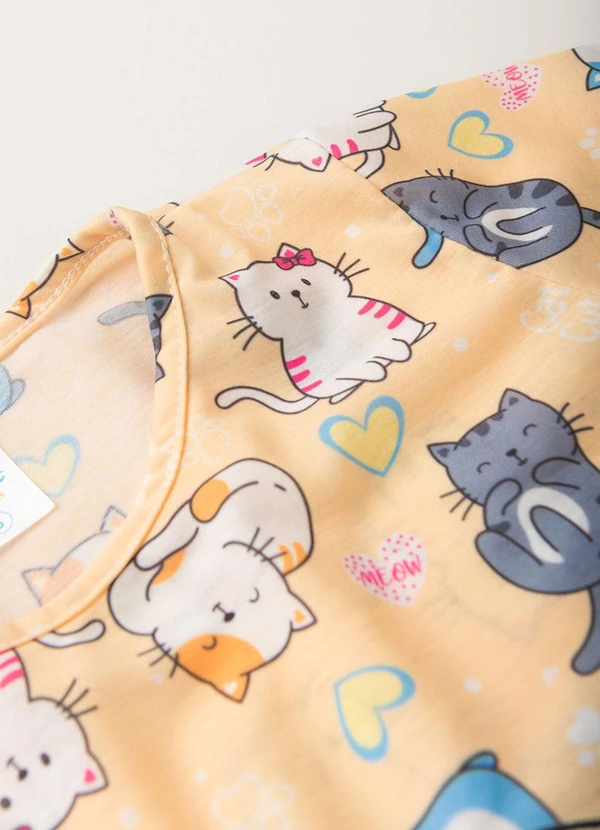 Atelie da Crianca - Pijama Feminino Verão Gatinho Amarelo 5