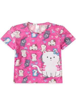 Atelie da Crianca - Pijama Feminino Verão Gatinho Rosa - ATELIE DA CRIANCA