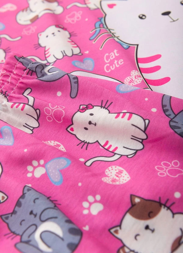 Atelie da Crianca - Pijama Feminino Verão Gatinho Rosa 4