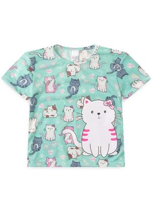 Atelie da Crianca - Pijama Feminino Verão Gatinho Verde - ATELIE DA CRIANCA