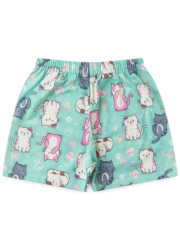 Atelie da Crianca - Pijama Feminino Verão Gatinho Verde 3
