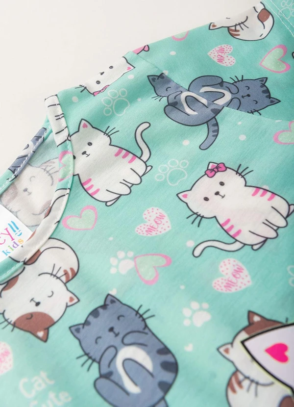 Atelie da Crianca - Pijama Feminino Verão Gatinho Verde 5