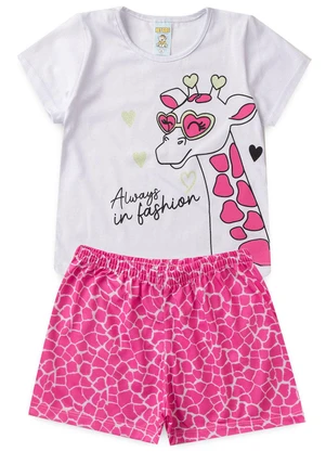 Atelie da Crianca - Pijama Feminino Verão Girafa Branco - ATELIE DA CRIANCA