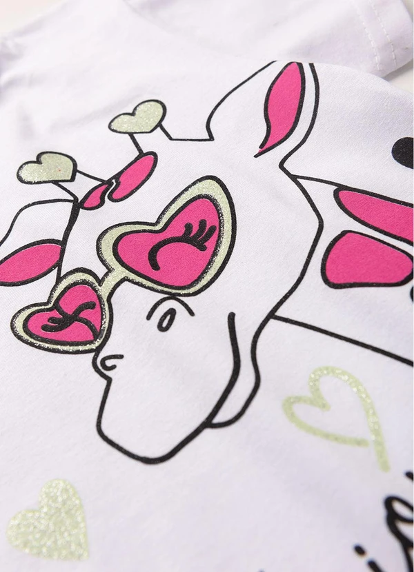 Atelie da Crianca - Pijama Feminino Verão Girafa Branco 4