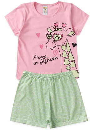 Atelie da Crianca - Pijama Feminino Verão Girafa Rosa - ATELIE DA CRIANCA