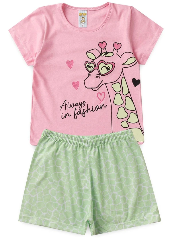Atelie da Crianca - Pijama Feminino Verão Girafa Rosa