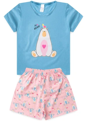 Atelie da Crianca - Pijama Feminino Verão Hi Bear Azul - ATELIE DA CRIANCA