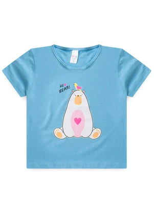 Atelie da Crianca - Pijama Feminino Verão Hi Bear Azul - ATELIE DA CRIANCA