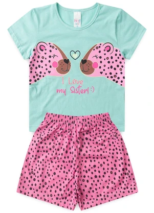 Atelie da Crianca - Pijama Feminino Verão I Love My Sister Azul - ATELIE DA CRIANCA