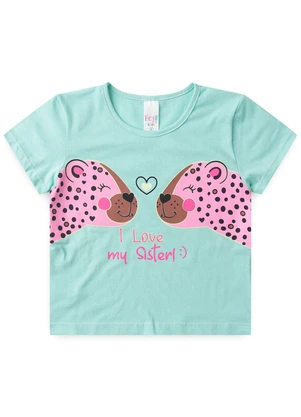 Atelie da Crianca - Pijama Feminino Verão I Love My Sister Azul - ATELIE DA CRIANCA